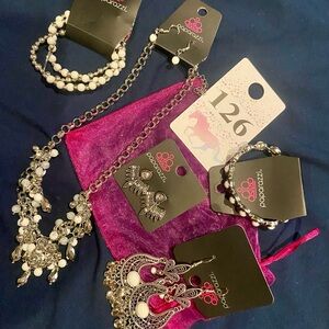 Paparazzi Silver and White Necklace Set with Crystal Accents